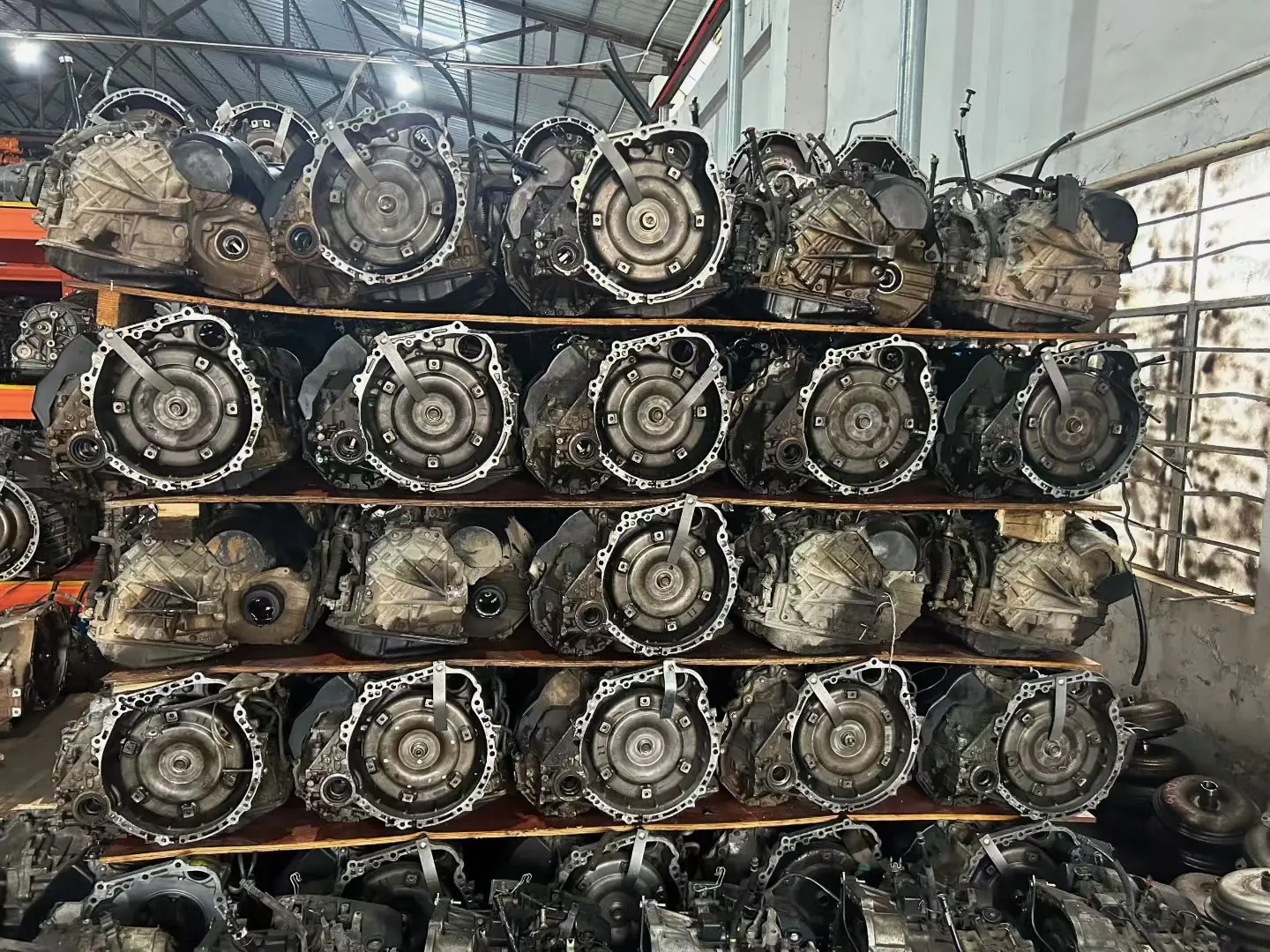 Transmissions stored on racks, ready to ship