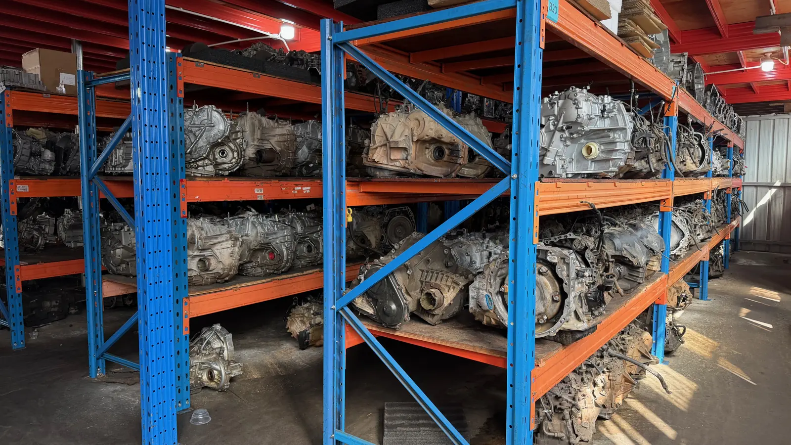 Warehouse racks full of automatic transmissions at HYL GLOBAL, Guangzhou